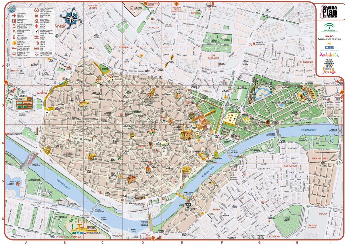 kaart van Sevilla stad sentrum 