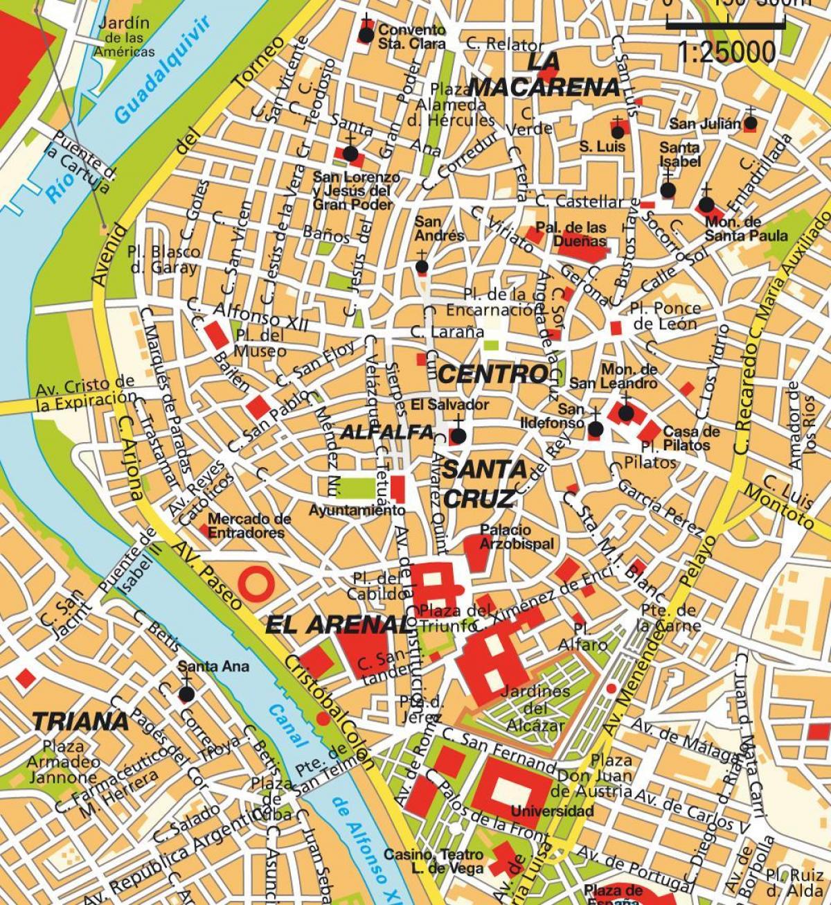 kaart van Seville in spanje sentrum