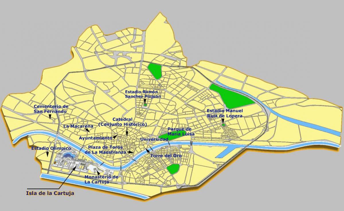 Sevilla spanje aantreklikhede kaart