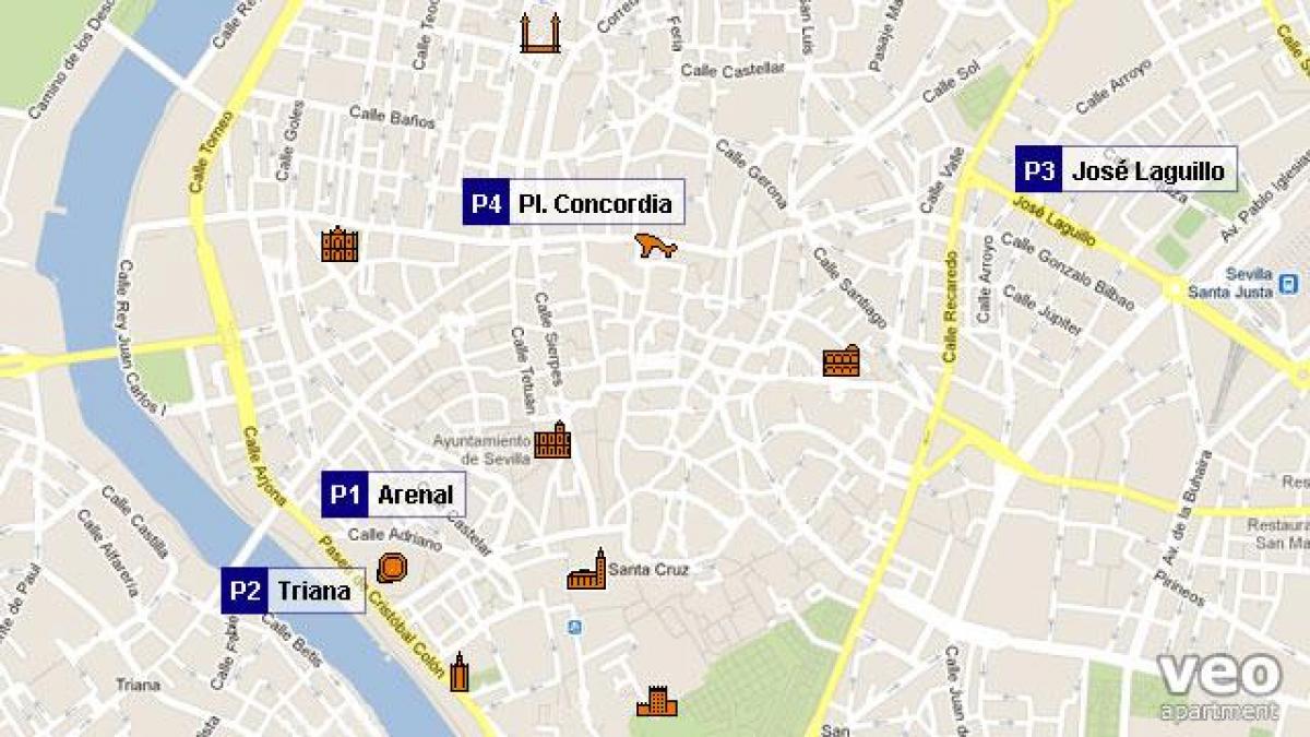 kaart van Sevilla parkering