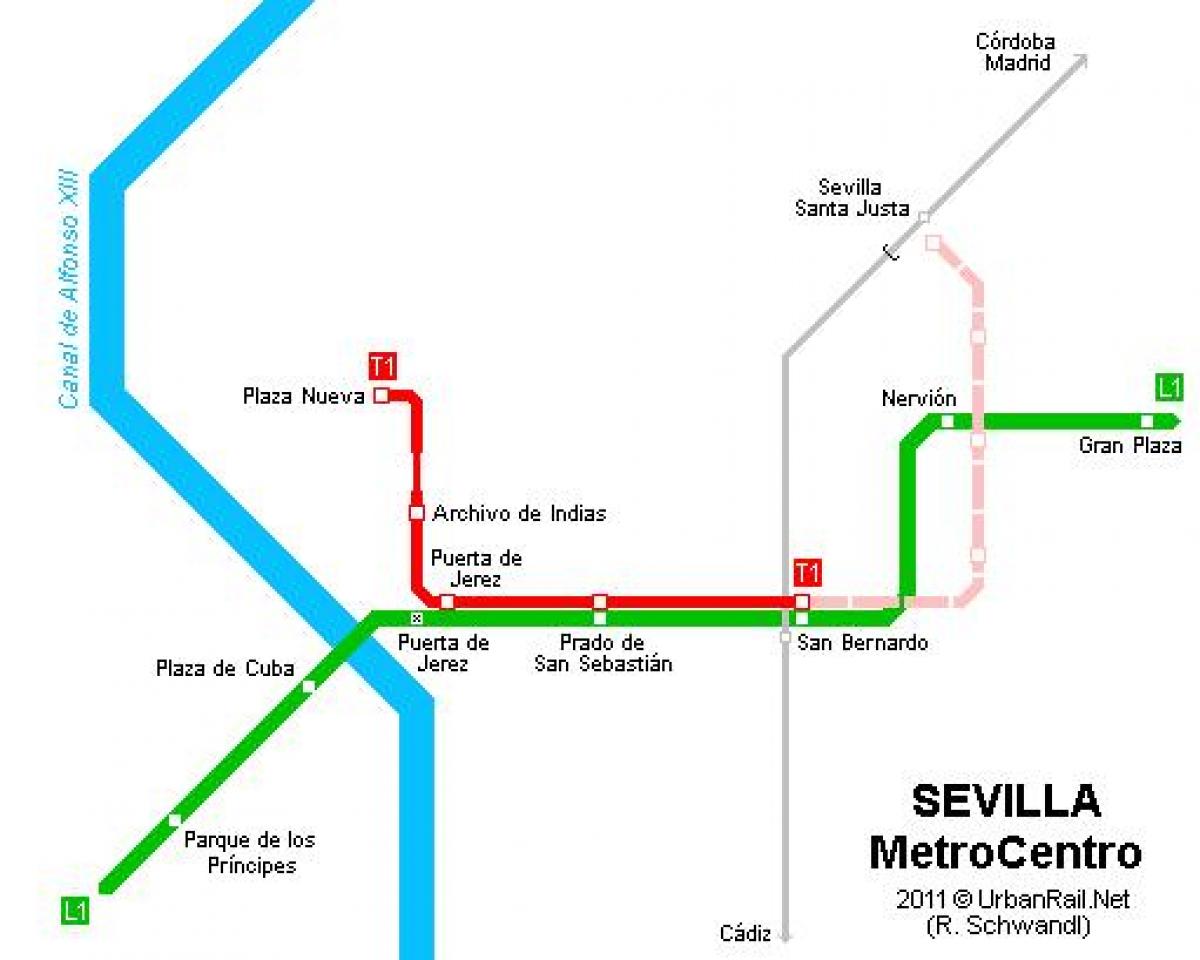 kaart van Sevilla tram