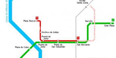 Kaart van Sevilla tram